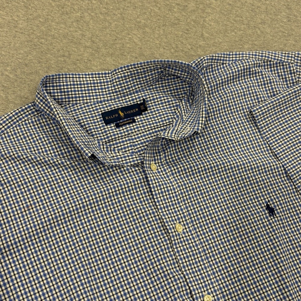 Polo Ralph Lauren Performance Button Up Shirt Men's Size 3XLT Blue/White Check